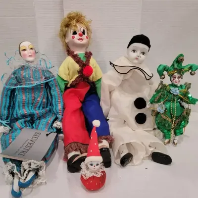 Porcelain Clown, Pierrot, and Jester Dolls 