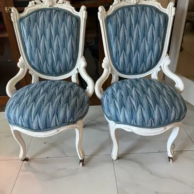 Pair Of White-Painted French Louis XV-Inspired Styling Armchairs