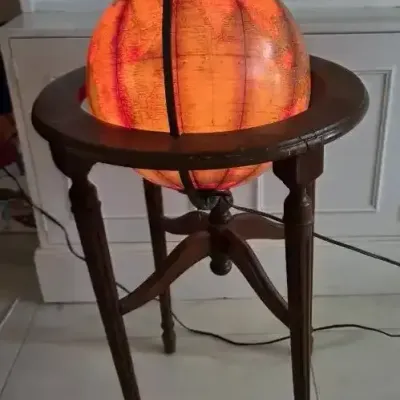 MCM Illuminated Wooden Floor Globe Lamp by George F. Cram