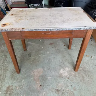 Vintage Porcelain Enamel Top Table
