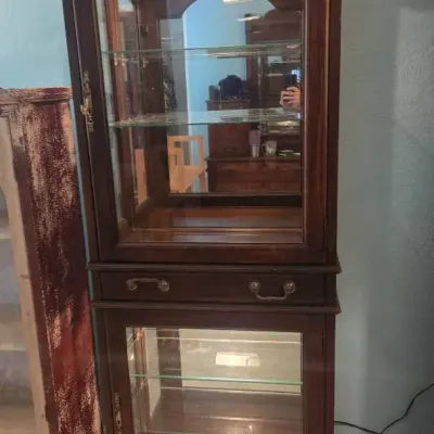 Jasper Vintage Lighted Wood Curio/Display Cabinet