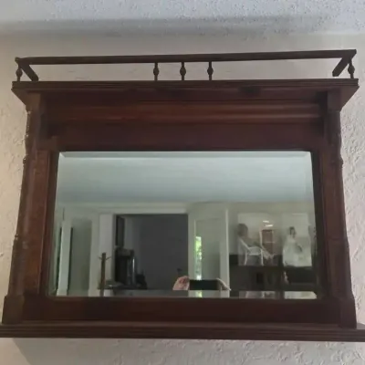 Victorian-Style Wood Overmantel Beveled Mirror