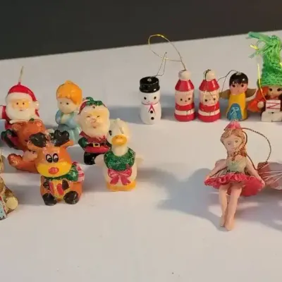 Vintage Handcrafted Christmas Tree Ornaments and Mini Candles