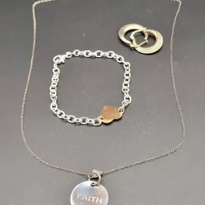 925 Sterling Bracelet, Earrings and 18" Necklace With FAITH Pendant