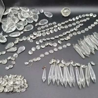 Assortment of Vintage Clear Glass and Cut-Crystal Chandelier Replacement Parts