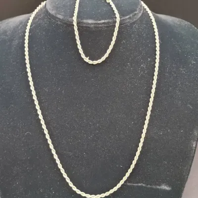 925 Sterling Silver 20" Twisted Rope Necklace And Bracelet Set