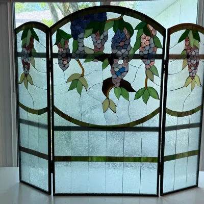 Tiffany-Style 3-Panel Stained Glass Fireplace Screen 