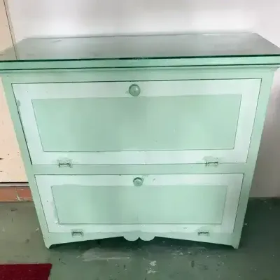 Vintage Tilt-Out Shoe Storage Cabinet With Removable Glass Protector On Top