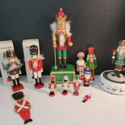 Collection of Christmas Nutcrackers and Holiday Decorations