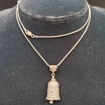 Sterling Silver Bell Pendant on 24" Necklace
