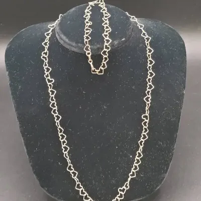 925 Italy Sterling Silver Interlocking Heart-link Necklace and  Bracelet Set