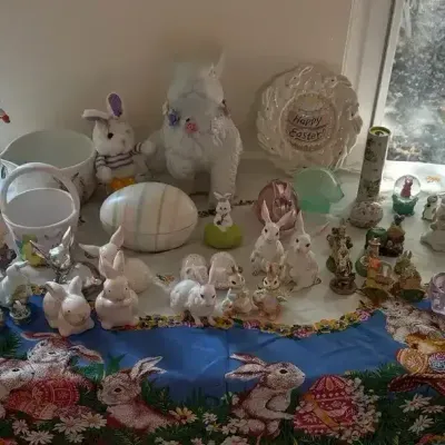 Large Lot Of Easter Bunnies, Ceramic, Glass and Collectibles 