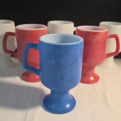 Hazel Atlas "Orange Peel" Milk Glass Pedestal Mugs