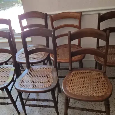 7 - Spindle Leg Caned Seat Wooden Chairs