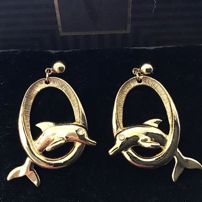 Dolphin Hoop Earrings Vintage Earrings