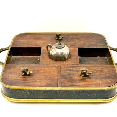 Sale Photo Thumbnail #48: Brass and Wood Opium Smoking Tray and Lighter 