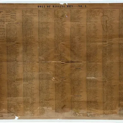 Sale Photo Thumbnail #6: Rare 1866 Civil War Clara Barton Roll of Missing Men Broadside 