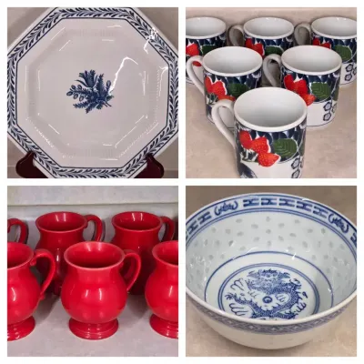 Floral & Strawberry Asian Dishware Lot