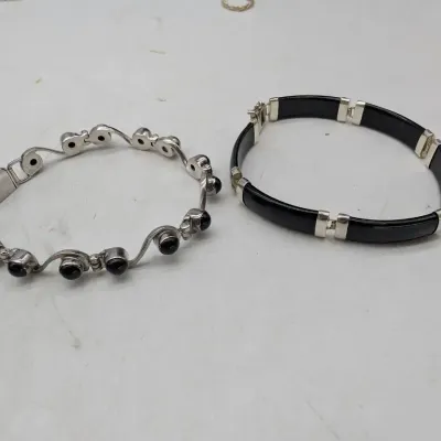 2 Sterling Silver & Onyx Bracelets