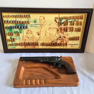 Vintage Bullet Shells Display & Handmade Ceramic Gun Ashtray