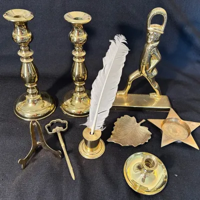 Brass Door Stop, Candleholders And More 