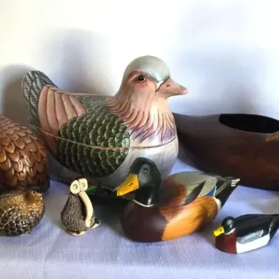 Birds Decor: Hand Painted Decoys, Ceramic Quail, Pottery Ducks