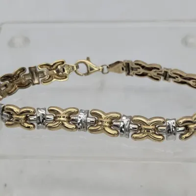10K Two-Tone Gold XO Link Bracelet 