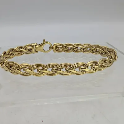 14K Gold Double Strand Braided Wheat Link Bracelet 