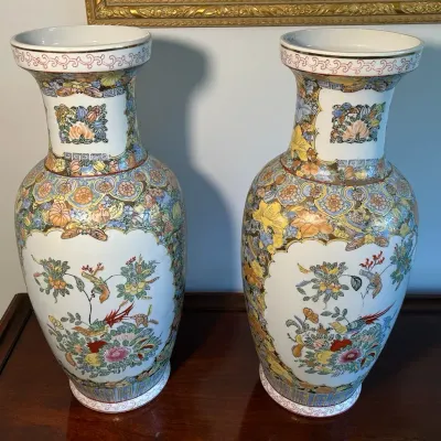 Pair of Large Hand Painted Chinese Vases 