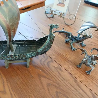 Sale Photo Thumbnail #5: Edward Aasgaard viking ship, signed Honeck dragons