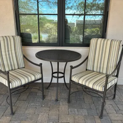 Sale Photo Thumbnail #37: Iron w lee brand chairs w table