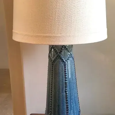 Sale Photo Thumbnail #61: Tall blue glazed lamp 1