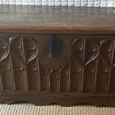 Sale Photo Thumbnail #15: Rustic antique look carved chest