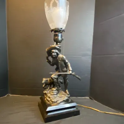 Sculpture Of Rip Van Winkle & His Dog Wolf Table Lamp