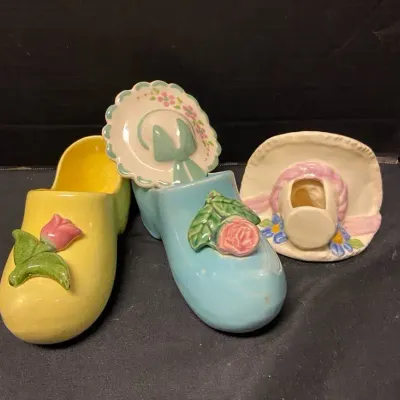 McCoy Dutch Clog Planters With Victorian Style Hat Vases