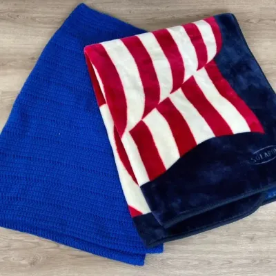 Solaron American Flag Blanket with Blue Crochet Throw