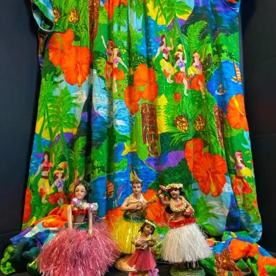 Vintage Hawaiian Dashboard Hula Dancers & Handmade Mumu Dress L