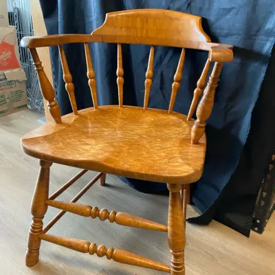 Low Back Windsor Arm Chair Patterned Wood