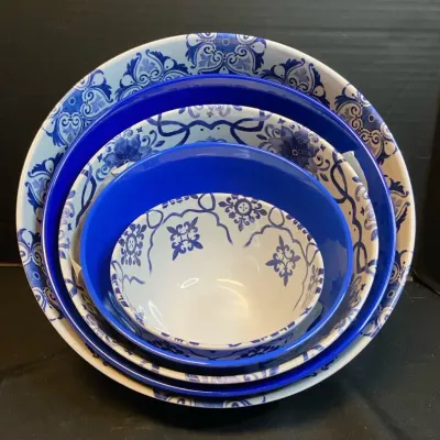Blue & White Melamine Mixing Bowl Set With Lids