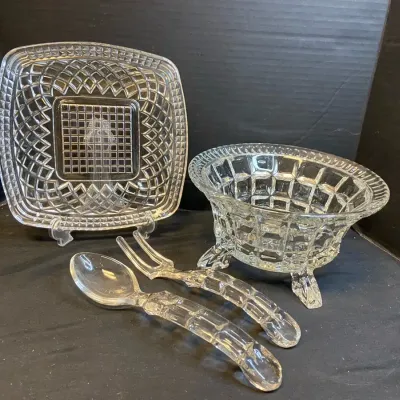 Glass Salad Bowl, Serving Pieces & Square Plate 