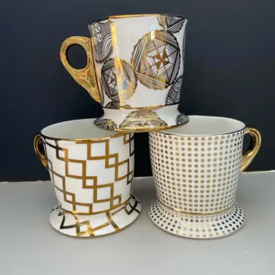 3 Vintage Mary Kay Porcelain With Metallic Accents Mugs 