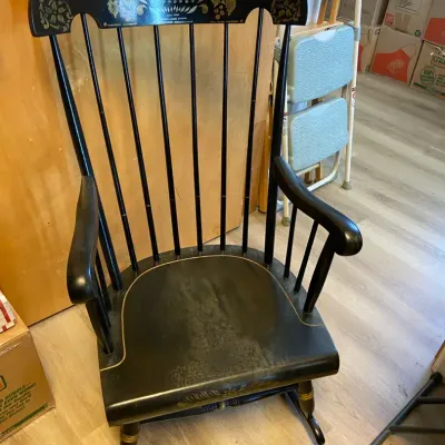 Nichols & Stone Co. Black Painted Rocking Chair With Gold Detail 
