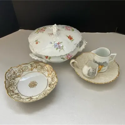 Limoges Lidded Tureen with Lenox Dish and More Gold Rimmed Porcelain