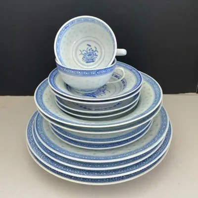 Vintage Chinese Rice Grain Service For Two 