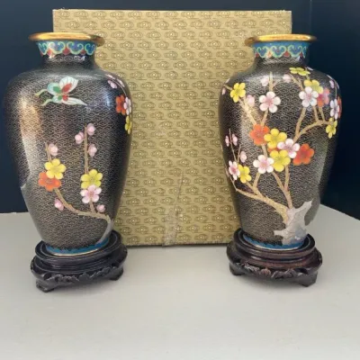 2 Vintage Cloisonné Chinese Vases 