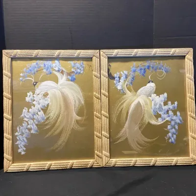 12.5” X 16” Framed Pictures-Birds Of Paradise On Gold Foil Background 