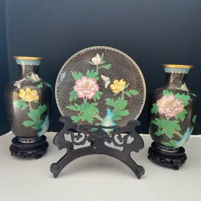 Vintage Chinese Cloisonné Ware Brass And Enamel 