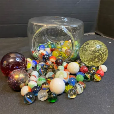 Vintage Glass Marbles With Larger Glass Colored Balls