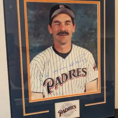 Signed Framed Photo Of Relief Pitcher and San Diego Padres Bullpen Hero Craig Lefferts