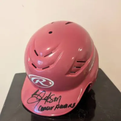 Rawlings Pink Breast Cancer Awareness Mini Batting Helmet hand-signed by Bo Jackson